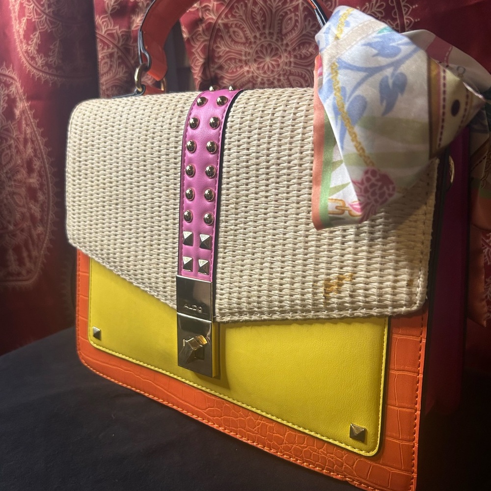 Aldo Yellow and Orange Satchel with Pink Accents